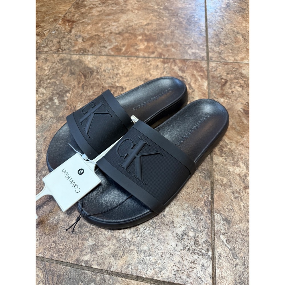 Calvin Klein Jeans Mens Linderz Black Logo Slide Sandals CMWLINDERZ-R Size 9 M